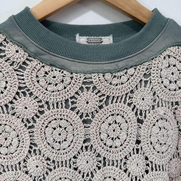 BKE Gimmicks Pieced Crochet Cropped Pullover Sweatshirt Size S Boho Chic Hippie - Picture 5 of 11